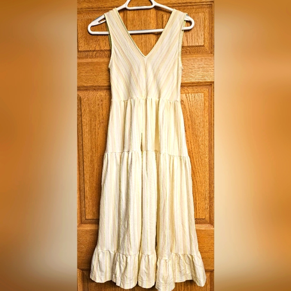 Anthropologie Light Yellow Striped Tiered Maxi Dress SZ. XXSP - Picture 4 of 7